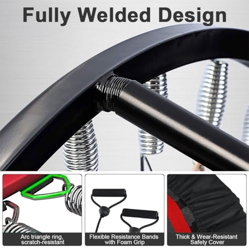 Fitness Trampoline Foldable Exercise Rebounder with 5 Level Adjustable Height Foam Handle, Jumping Fitness Silent Trampoline Safety Net Mini Workout Rebounder for Kids Adults Indoor Outdoor Load 180kg