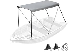 DOCKMOOR Bimini Top for Jon/Aluminum Boat (Width 3.3-4.6 ft) with Mounting Hardware,2 Bow Sun Shade Canopy Accessories with Storage Boots 63" L x 39"- 55" W x 43.3“H (Hard Boat Bimini top Set)