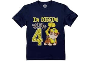 Paw Patrol Rubble Digging Being 4 T-Shirt for Toddler Boys - 4th Birthday Outfit with Construction Bulldozer Theme