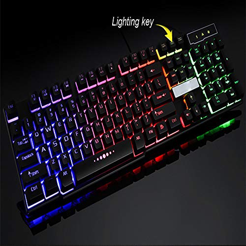 Aleola US Stock Gaming Keyboard USB Wired Keyboard Resistant Keyboard with Ergonomic Wrist Rest Rainbow LED Backlit Keyboard for Desktop, Computer(Black) - Thumbnail 3