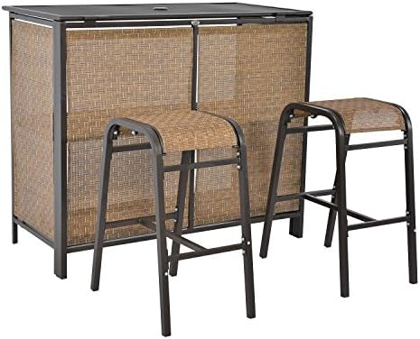Amazon Com Lch 3 Pcs Rattan Bar Set 1 Table 2 Bar Stools
