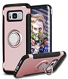 Galaxy S8 Plus Case,DAUPIN 360 Rotating Ring Grip Holder Stand Metal Patch Shock-Absorption Drop-Protection Hard PC Shell Soft TPU for S8+/s8 plus-Rose Gold…