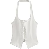 Milumia Women's Backless Halter Crop Top Y2K Bow Front Cut Out Sleeveless Going Out Tank Tops