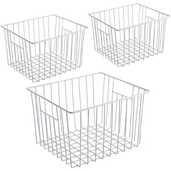 iPEGTOP Deep Refrigerator Freezer Baskets, Large Household Wire Storage Basket Bins Organizer with Handles for Kitchen, Pantry, Freezer, Cabinet, Closets, Pearl White, Set of 3
