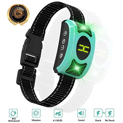Jasain Rechargeable Anti Dog Bark Collar, Waterproof Smart Detection Train Small Medium Large Dogs Humanely with LED Breathing Light & Screen