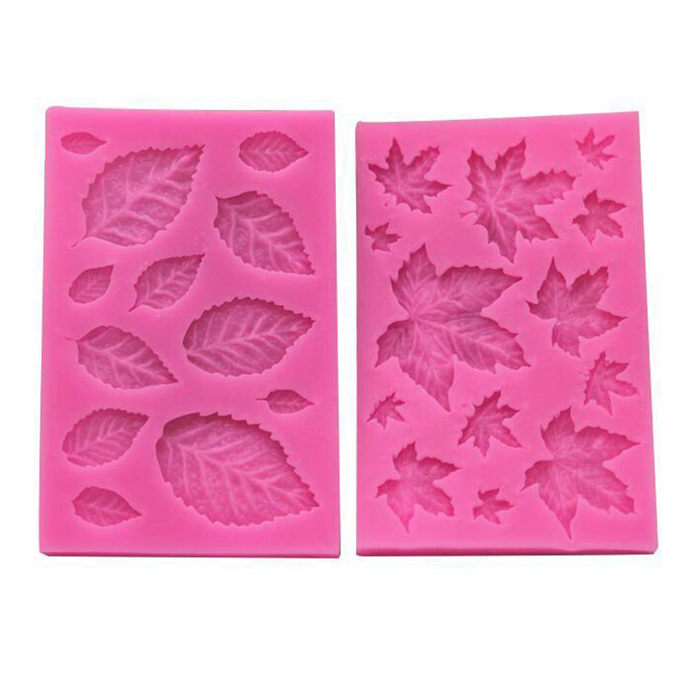BLUGUL Silicone Leaf Mold, DIY Moulds Tray, for Chocolate Fondant Cake Jelly Sweets Dessert, 2pcs