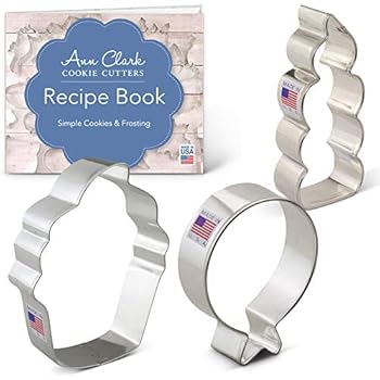 Ann Clark Cookie Cutters 3-Piece Birthday Cookie Cutter Set with Recipe Booklet, Balloon, Cupcake and Candle