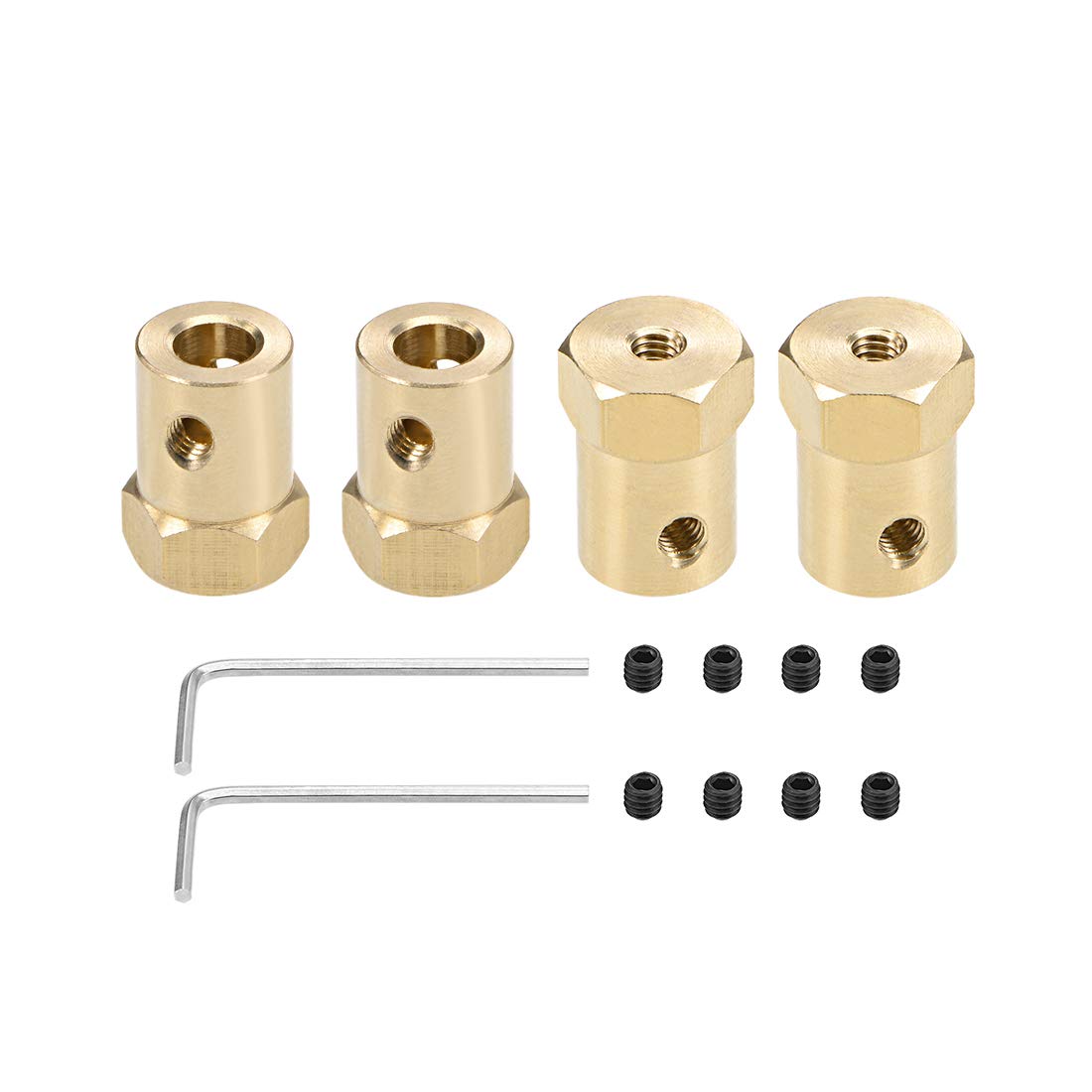 sourcing map Hex Coupler 6mm Bore Motor Hex Brass Shaft Coupling Connector for Car Wheels Tires Shaft Motor 4pcs