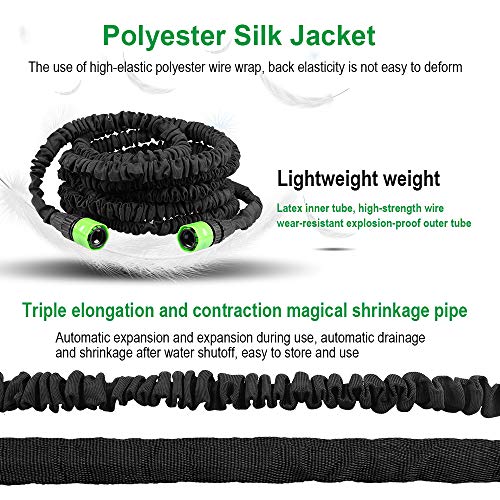 Vivibel Flexibler Gartenschlauch, Gartenschlauch 30M 100FT, Latex Gartenschlauch Dehnbar mit 7 Funktion Handbrause Gartenteich Schlauch Bewässungs Schlauch für Garten, Autowäsche, Yard(schwarz)