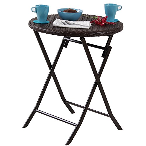 PHI VILLA 24″ Outdoor Resin Rattan Wicker Folding Table Patio Porch Bistro Dining Table