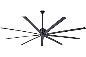 BiGizmos 96 Inch Industrial DC Motor Ceiling Fan, Damp Rated Indoor or Covered Outdoor Ceiling Fans for Home or Commercial, Porch Patio Warehouse Restaurant, 6-Speed Remote Control, Black