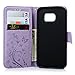 Galaxy S6 Edge Case,Galaxy S6 Edge Wallet Case,LW-Shop for Samxung Galaxy S6 Edge PU Leather Case [Built-in Credit Card Slots] Magnetic Design Flip Folio Cover with Flower Butterfly Pattern(Purple)