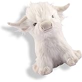 EVOLVEOVER Highland Cow Stuffed Animal Realistic Fluffy Scottish Plush Cow Farm Toys (White)