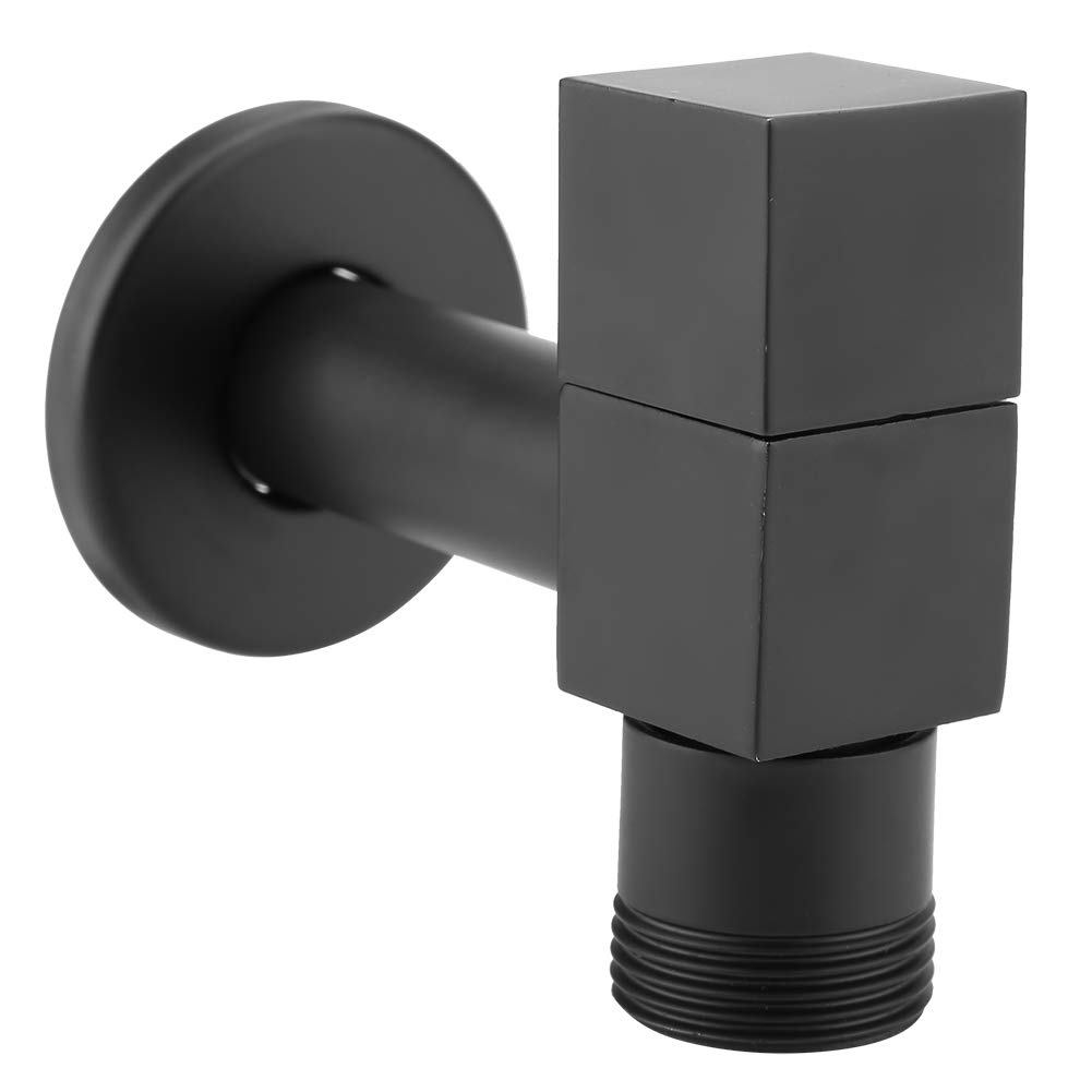 Cold Water Faucet Black Copper Square Handle Washing Machine Faucet Sink Basin Water Tap Wall Mount Laundry Cold Water Tap with Built-in Bubbler for Bathroom Kitchen(G3/4 Thread)