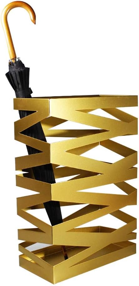 Umbrella Stand Metal Umbrella Holder, Square Freestanding Gold with Hooks - Canes, Walking Sticks Entryway
