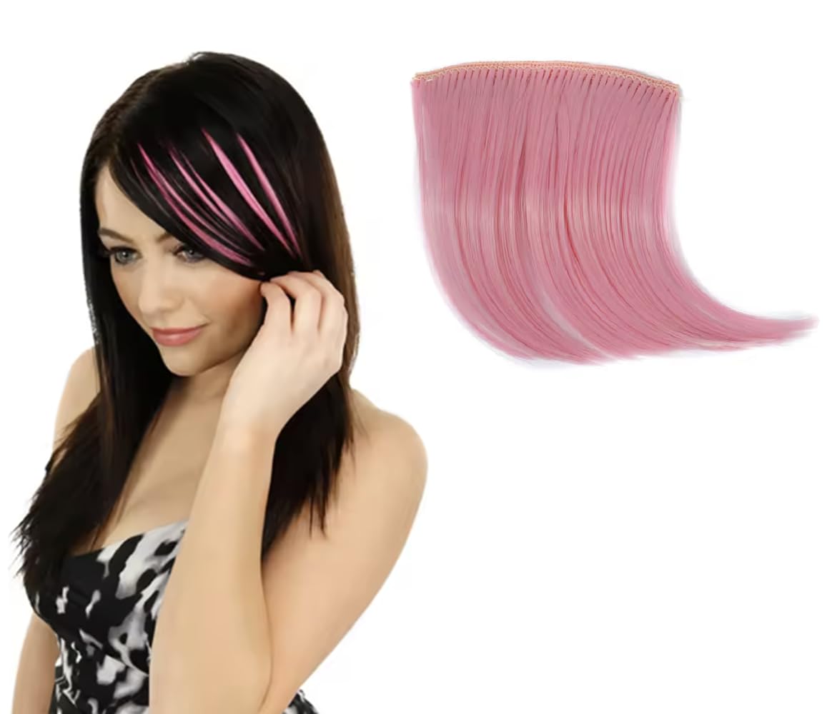 Clip In Human Hair Synthetic Short Side Sweep Fringe Rainbow Colourful Bang (Pink) — image 1
