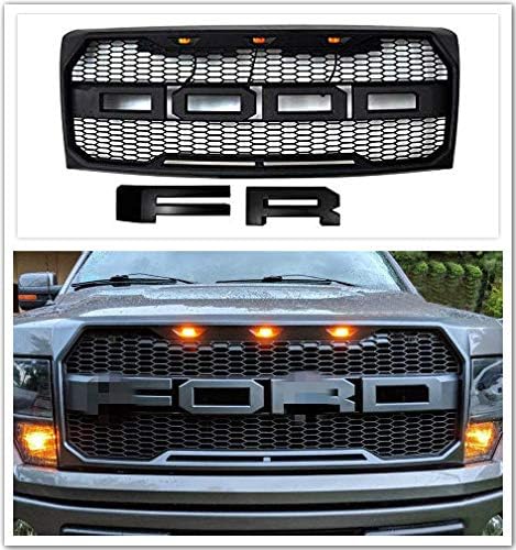 Vestian 2009 2010 2011 2012 2013 2014 F150 Raptor-Style Bumper Front Grill Grille Amber LED Light and F&R Letter