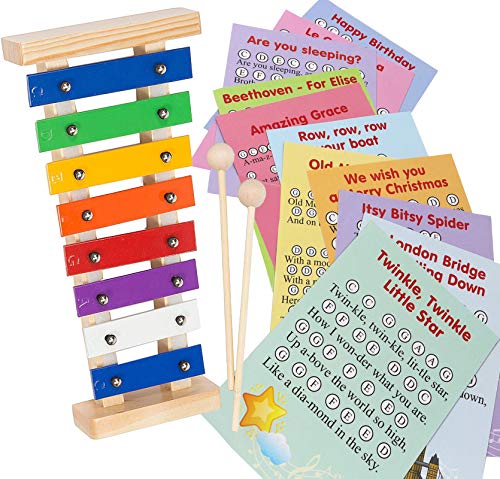 Xylophone Instrument for Kids - Tuned Musical Toy Glockenspiel for Children with 23 Songs Sheet Music