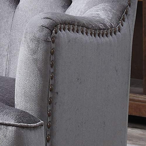 Traditional Contemporary Tufted Nailhead Trim Classic Wingback Accent Chair with Arms, Gray - Thumbnail 3