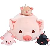 Achwishap Pig Stuffed Animal Mommy 19.6” with 3 Pig Babies Plush,4 PCS Cute Pig Plushie Pillow,Kawaii Plush Toys Soft Hugging Pillow for Kids Girls Boys Birthday Gifts Plushies(Pink Pig Family)