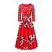 Women's Vintage 1950s 3/4 Sleeve Lace Floral Printed Cocktail Evening Dress