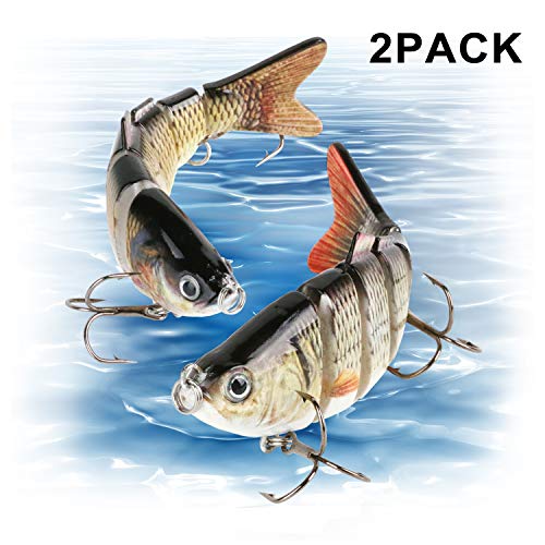 Scotamalone Fishing Lures Bass Lures, Pack of 2, 6 Segment, Tackle 6# High Carbon Steel Anchor Hook, Lifelike Multi Jointed Artificial Swimbait, Hight Quality Hard Bait, 4Inches/0.68Oz