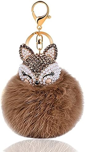 Cute Fox Fur Ball Keychain,Car Bag Pendant Pom Pom Key Chain