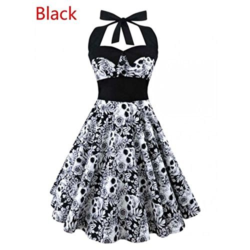 50s 60s ROCKABILLY DRESS Skull Print Swing Pinup Retro Housewife Party Dress