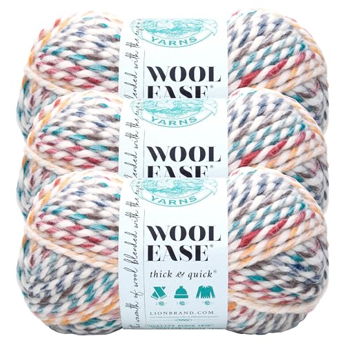 Lion Brand Yarn Wool-Ease Thick and Quick Yarn, Soft and Bulky Yarn for Knitting, Crocheting, and Crafting, 3 Pack, Hudson Bay