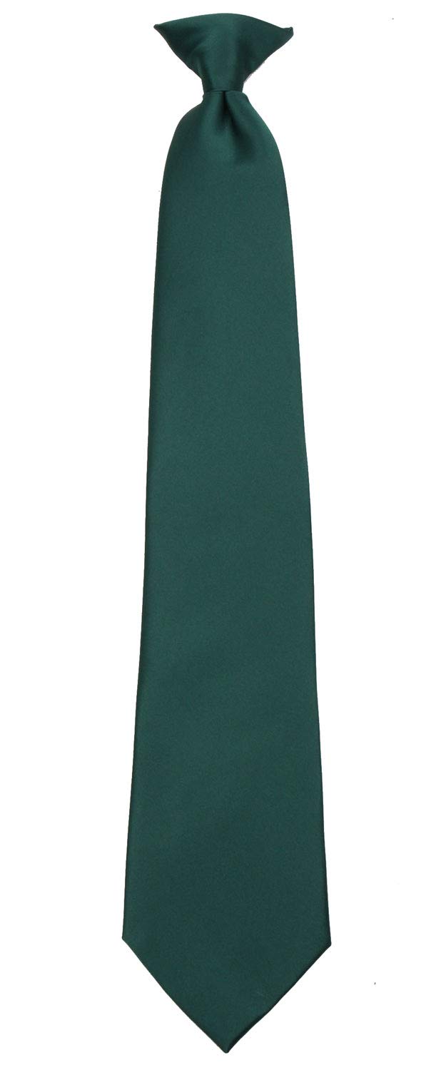 Mens Solid Color Clip On Easy to Remove Clip Necktie Ties, Hunter Green, One size