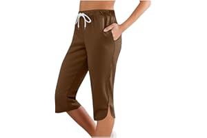 Women Athletic Capris with Pockets Elastic Waist Drawstring Capris Loose Casual Sports Pants Fashion Baggy Pants