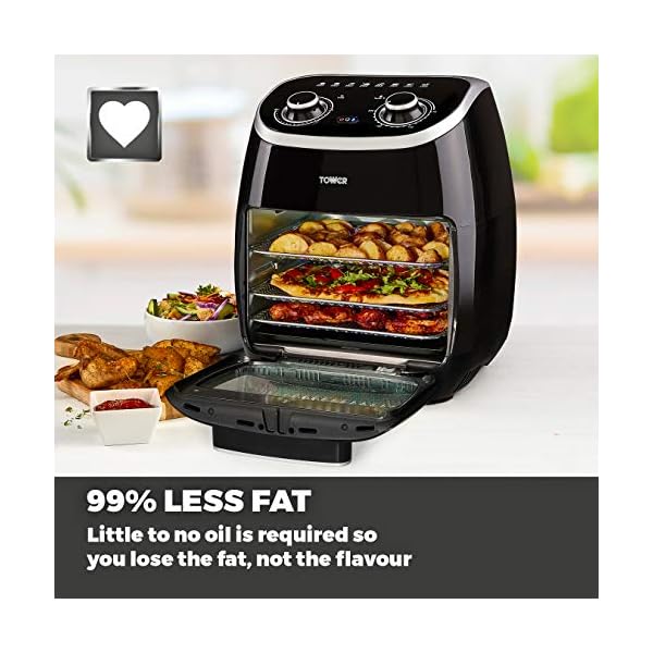 Tower-T17038-5-in-1-Air-Fryer-Oven-with-Rapid-Air-Circulation-Manual-Control-and-60-Minute-Timer-11-Litre-Black Tower T17038 Xpress 5-in-1 Manual Air Fryer Oven with Rapid Air Circulation, 60-Minute Timer, 11L, 2000W, Black