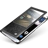 Qialino Leather Case for Huawei Ascend Mate 7,slim Flip Cover Mate 7 Case with Smart View Winodw and Sleep Wake-up Function (Black)