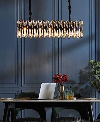 CRYGD Rectangular Crystal Chandeliers Postmodern Ceiling Lights Fixtures Pendant Lighting for Dining Room Over Table Bedroom Bar Partition,E14 LED Light Source,93 * 25 * 24CM