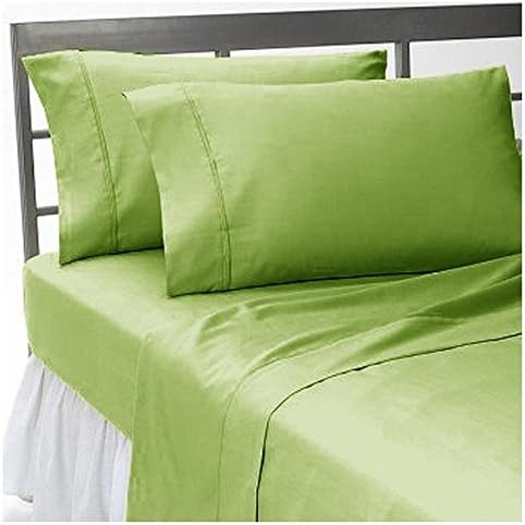 Colorfull Home Super Soft Egyptian Cotton 650-Thread-Count Sateen 4 PCs Bed Sheet set (+15 Inch) Pocket Depth Sage Solid RV-Bunk Size (1 Fitted sheet, 1 Flat Sheet &amp; 2 Pillowcover)