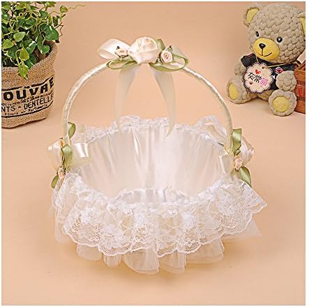 Lersey Romantic Wedding Party Bowknot Faux Pearl Flower Girl Basket With Heart Shape Decor 001