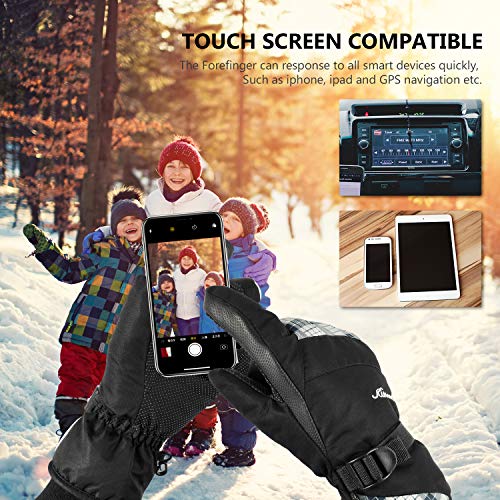 KINEED Winter Women Ski Gloves,Waterproof Windproof Touch Screen Snowboard Snow Riding 3M Thinsulate Warm Gloves White S