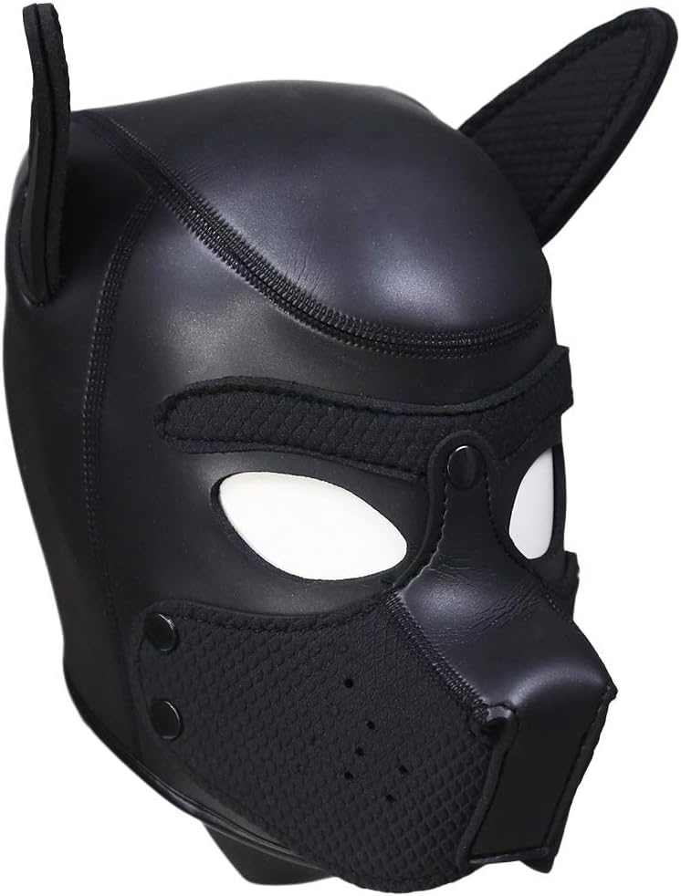 Bussy Adults Puppy Hood Mask, Removable Cosplay Dog Full Face Pup Hood Mask for Halloween Cosplay Novelty Costume Performance Props Gifts (Black)