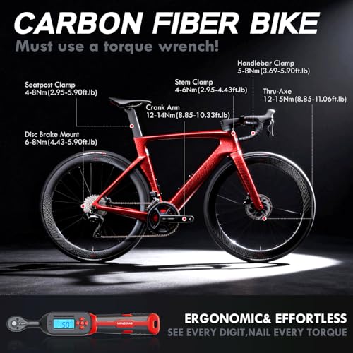MOVECRAB 1/4 Inch Digital Torque Wrench Set for Bicycle 1.5-30 Nm, S2 Steel, Accuracy ±2%, Includes Brake Keys 8/10 mm, Extension and Sockets for MTB/Road