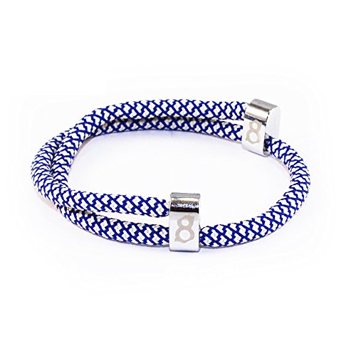 st8te Men's & Women's Adjustable Rope Bracelets - Beige/Blue Rope (Silver Slider)