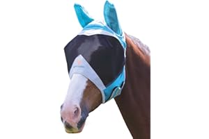 Shires Fine Mesh Horse Equine Fly Mask with Ears 60% UV Protection (Extra Full, Teal)