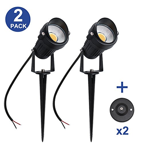 YGS-Tech 5W LED Landscape Lights 12V Low Voltage Waterproof Warm White Spotlights for Garden, Yard, Lawn, Pathway (2 Pack)
