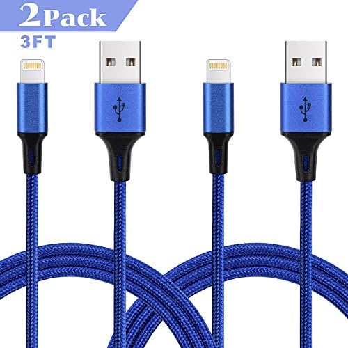 iPhone Charger, Lyplus 2Pack 3FT Nylon Braided 8 pin iPhone Charging Cable USB Charger Cord, Compatible with iPhone 7, 7 Plus, 6s, 6s Plus, 6, 6 Plus, 5 5s 5c se, iPad iPod and More - Blue
