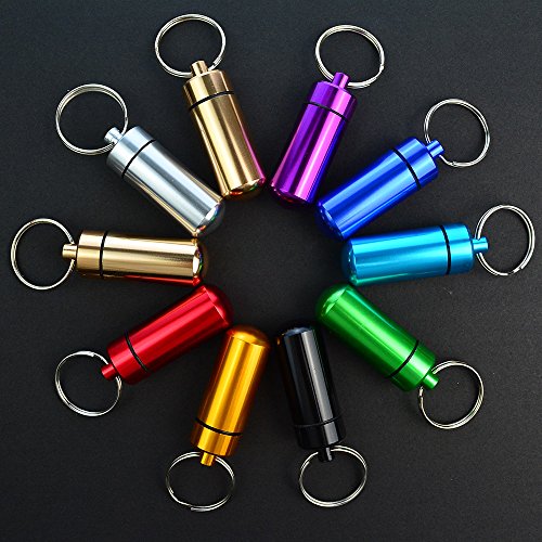 10 Pcs Portable Pill Case, Bantoye Waterproof Aluminum Pill Holders Storage Drug Container with Keychain for Outdoor Camping Traveling, Random Color