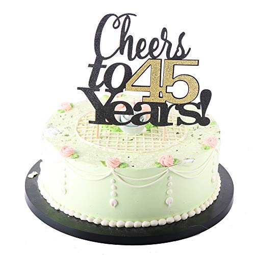 LVEUD Black Font Golden Numbers Cheers to 45 Years Happy Birthday Cake Topper -Wedding,Anniversary,Birthday Party Decorations (45th)
