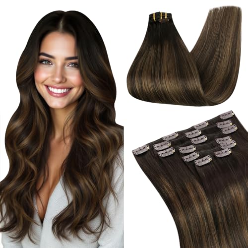 Ugeat Human Hair Clip Extensions Balayage Appearance