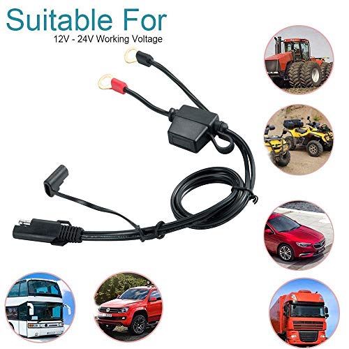 Wanheyao 5-Pack SAE to O Ring Terminal Harness Wire 2 Pin Lug Cable Eyelet Extension Charge Cord Lead for Motorcycle Car Tractor 10A Fuse 2FT Long