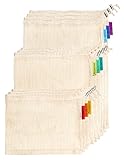 Colony Co. Reusable Produce Bags, Certified Organic Cotton Mesh Material, Machine Washable, Tare Weight on Label, Set of 9 - Variety of Sizes (3 Large, 3 Medium, 3 Small), Plastic-Free Packaging