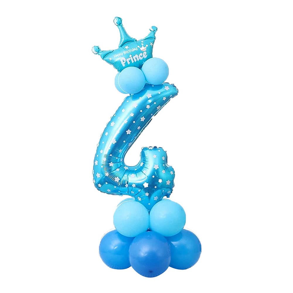 POFET All Numbers Letters Princess Prince Crown Foil Balloons Upright Column Set Birthday Party Decor - Blue 4