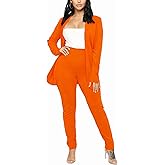 Aro Lora Women's 2 Piece Outfit Casual Solid Open Front Blazer and Pencil Pant Suits Set